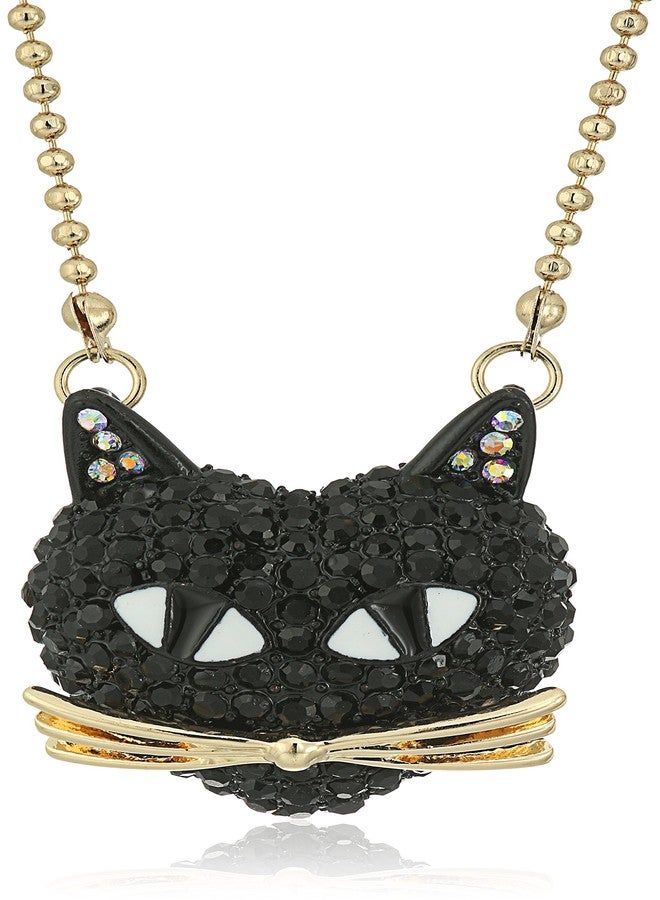 Betsey Johnson Pave Cat Pendant Necklace, 16" + 3" Extender - Image 1