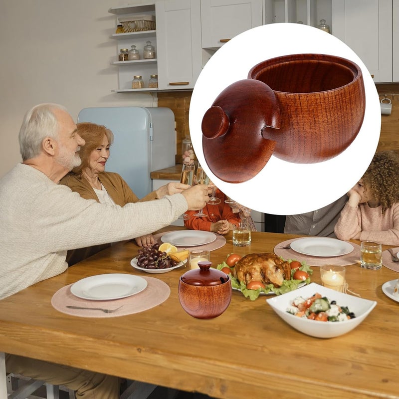 Hemoton Acacia Wood Seasoning Bowl with Lid MultiPurpose Kids Rice Bowl Elegant Wooden Food Container for Storage 314x314x354 Inch Brown - Image 5