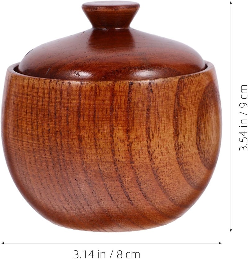 Hemoton Acacia Wood Seasoning Bowl with Lid MultiPurpose Kids Rice Bowl Elegant Wooden Food Container for Storage 314x314x354 Inch Brown - Image 2