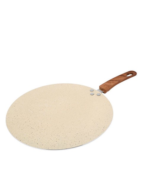 Non-Stick Aluminum Flat Pan With Soft Touch Wood Handle Beige/Brown