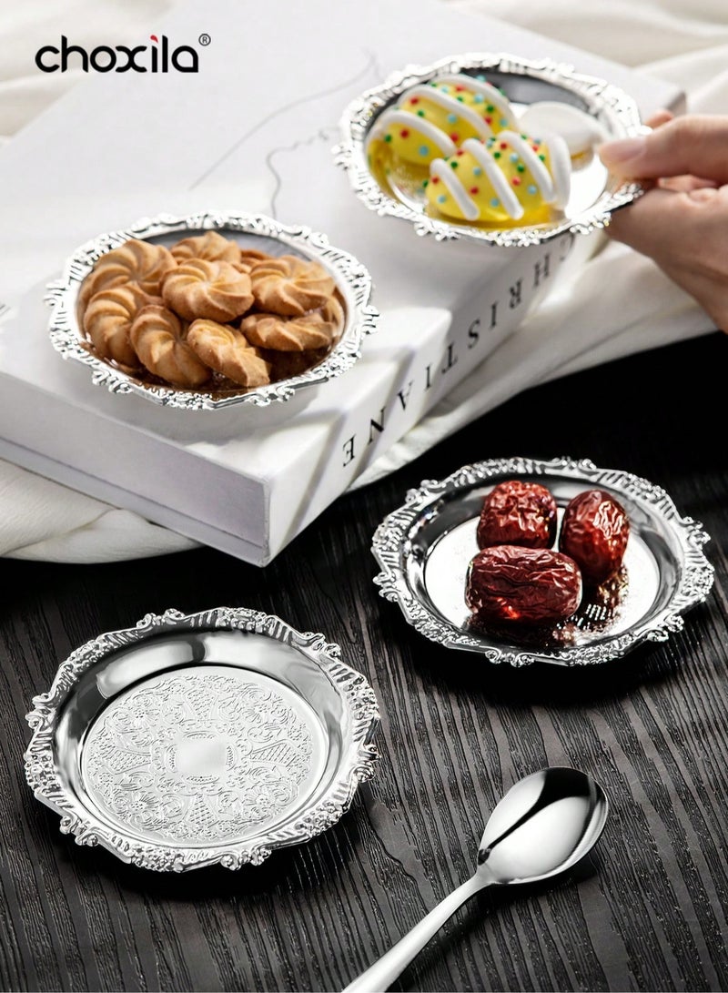 choxila 6pcs/set Metal Trays with Rack,Round Coasters with Stand,Decorative Plates with Holder,Cake Fruit Dessert Nut Mini Tray,Desktop Metal Cup Mats, for Bar,Home, Kitchen,Coffee Table Decoration - Image 4