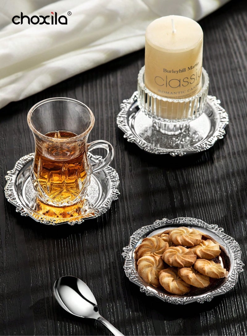 choxila 6pcs/set Metal Trays with Rack,Round Coasters with Stand,Decorative Plates with Holder,Cake Fruit Dessert Nut Mini Tray,Desktop Metal Cup Mats, for Bar,Home, Kitchen,Coffee Table Decoration - Image 5