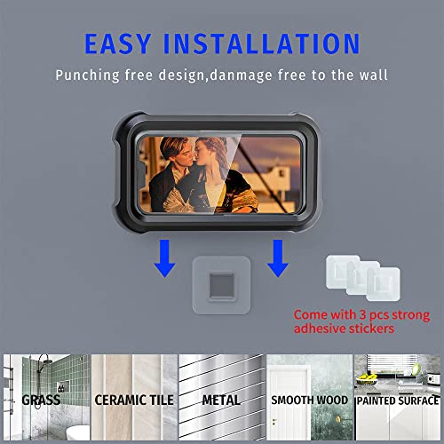 OOLYCIO Upgraded 480° Rotating Shower Phone Holder Waterproof Case with Touch Screen,OOLYICO Shower Accessories Guardian Buddy Phone Holder Wall Mount Shelf in Bathroom Bathtub for 4" - 7" Cell Phone -Black - Image 2