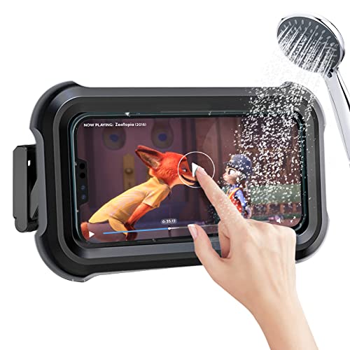 OOLYCIO Upgraded 480° Rotating Shower Phone Holder Waterproof Case with Touch Screen,OOLYICO Shower Accessories Guardian Buddy Phone Holder Wall Mount Shelf in Bathroom Bathtub for 4" - 7" Cell Phone -Black - Image 1