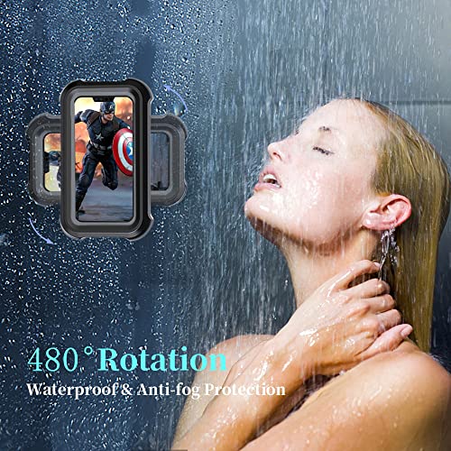 OOLYCIO Upgraded 480° Rotating Shower Phone Holder Waterproof Case with Touch Screen,OOLYICO Shower Accessories Guardian Buddy Phone Holder Wall Mount Shelf in Bathroom Bathtub for 4" - 7" Cell Phone -Black - Image 4