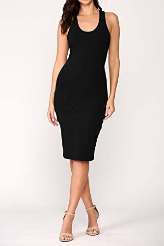 LaClef Womens Knee-Length Fitted Sleeveless Racerback Midi Bodycon Tank Dress (Black, Small) - Image 4