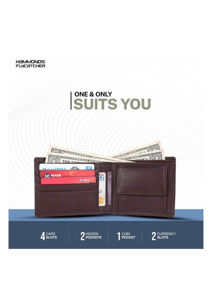  هاموندز فلاي كاتشر HAMMONDS FLYCATCHER RFID محفظة ثنائية الطي محمية للرجال جلد أصلي ، محفظة رجالية ، محافظ جلدية للرجال ، محفظة كلاسيكية مع 4 فتحات بطاقات ، جيب للعملات المعدنية ، هدية للرجال - بني أحمر - Image 5