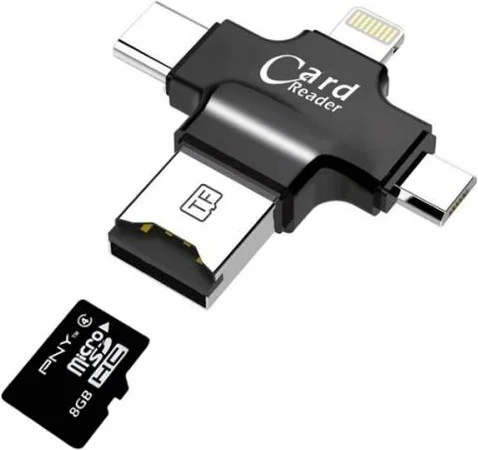 بولهاموبيل Polham 3in1 Micro, Type-C, iPhone Lightning Compatible Micro SD Memory Card Reader, Universal Card Reader