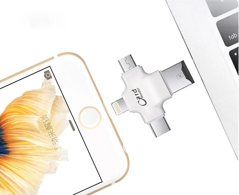 بولهاموبيل Polham 3in1 Micro, Type-C, iPhone Lightning Compatible Micro SD Memory Card Reader, Universal Card Reader