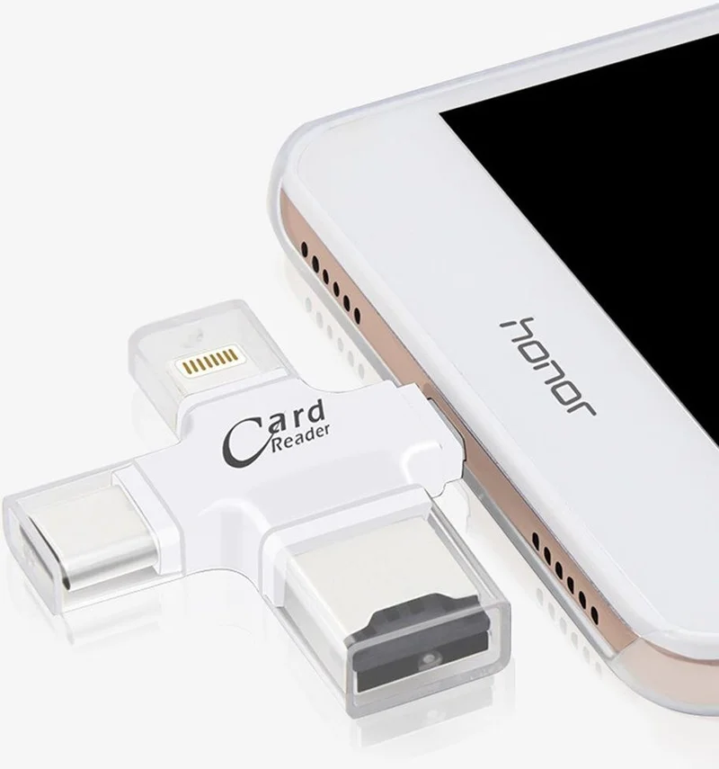 بولهاموبيل Polham 3in1 Micro, Type-C, iPhone Lightning Compatible Micro SD Memory Card Reader, Universal Card Reader