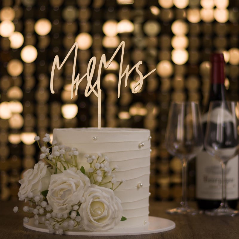 Party to Be Mr & Mrs Wedding Cake Topper in Wood (Design 04) - Image 2
