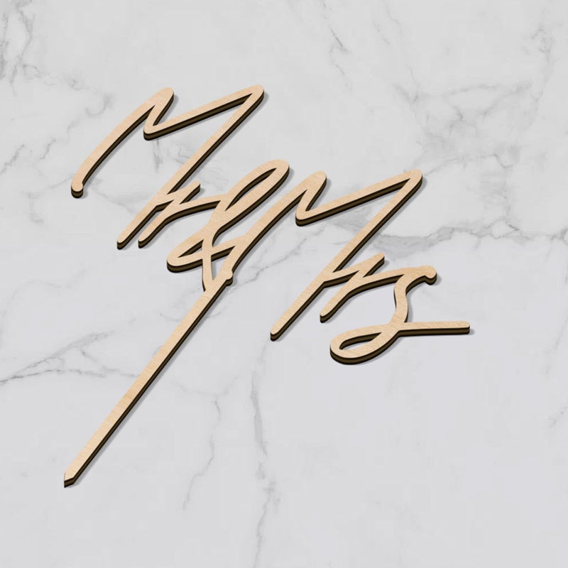 Party to Be Mr & Mrs Wedding Cake Topper in Wood (Design 04) - Image 5