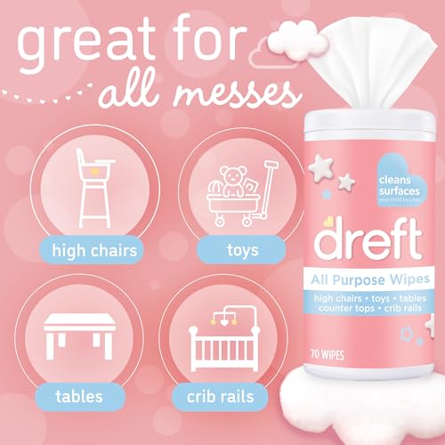 Dreft مناديل تنظيف متعددة الاستخدامات من دريفت للأسطح الحساسة، 70 قطعة (عبوة من 4) للعب الأطفال، مقعد السيارة، الكرسي العالي والمزيد - Image 4