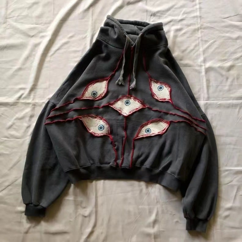 Y2K Skeleton Zipper Hoodie 90 s Vintage Pattern Printed Zipper Top l Sweatshirt Apricot/zipper - Image 3