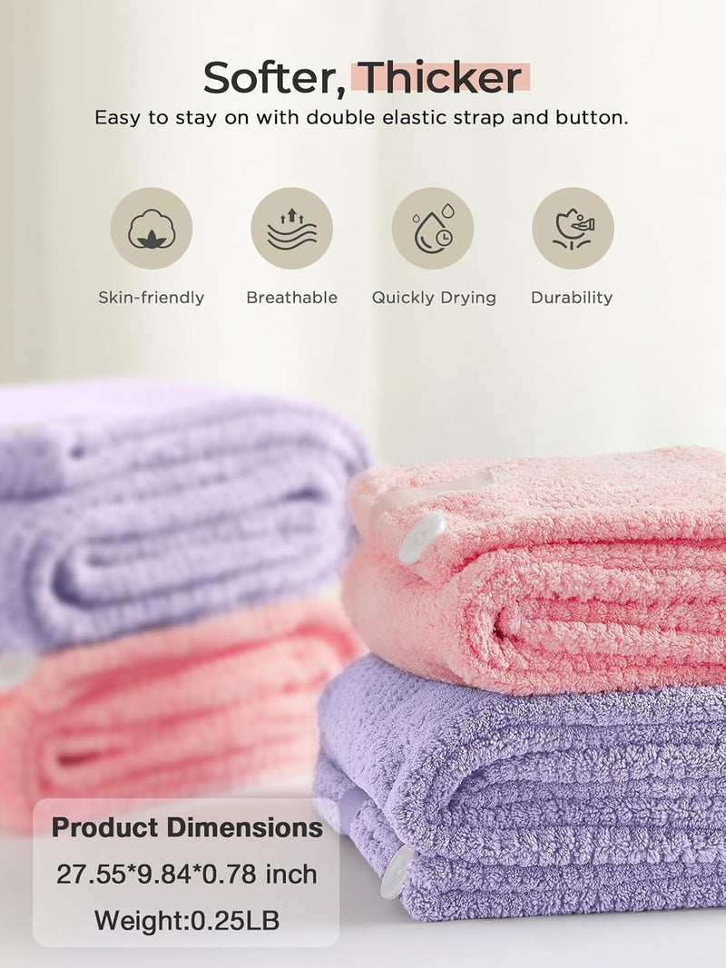 Hicober Microfiber Hair Towel, Super Absorbent Hair Towel Wrap for Women,Fast Drying Hair Wrap Turban for Curly Long All Hair Types Stay Put-2Packs - Image 4