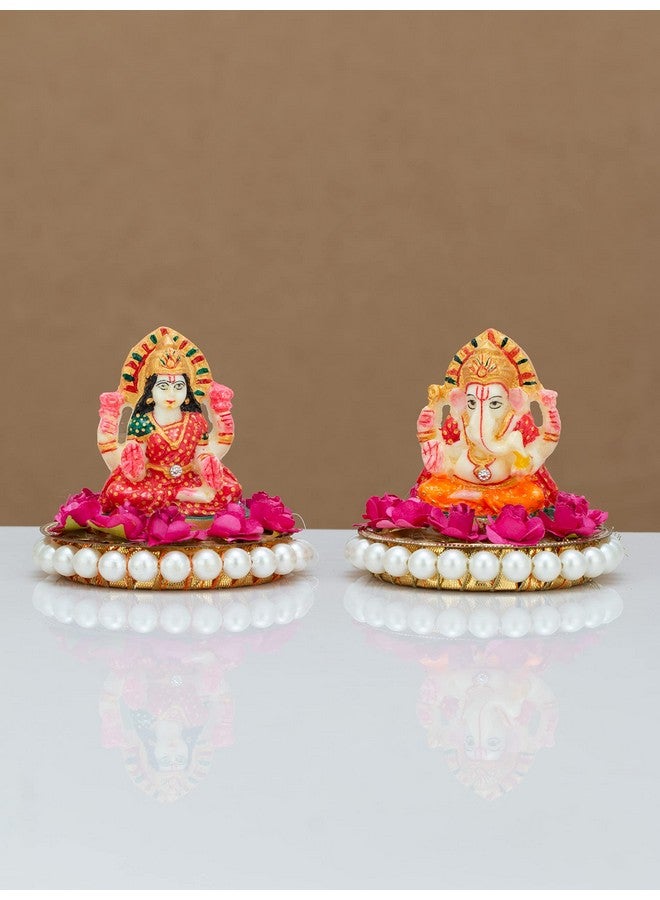 JH Gallery Recycled Material Laxmi Ganesh Idol Showpiece For Diwali Home Decoration Items - Lakshmi Ganesh For Diwali Puja, Multi Colour, Pack of 2, Religious - Image 1