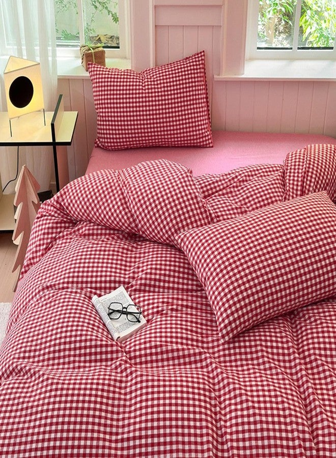 LifeTB Queen Comforter Set Red Gingham Comforter Modern Style Plaid Boho Comforter Set 3 Pieces Fluffy Grid Checkered Comforter with 2 Pillowcases Farmhouse Gingham Bedding Set Queen Size - Image 4