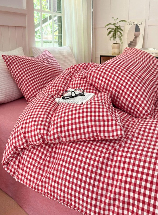 LifeTB Queen Comforter Set Red Gingham Comforter Modern Style Plaid Boho Comforter Set 3 Pieces Fluffy Grid Checkered Comforter with 2 Pillowcases Farmhouse Gingham Bedding Set Queen Size - Image 5