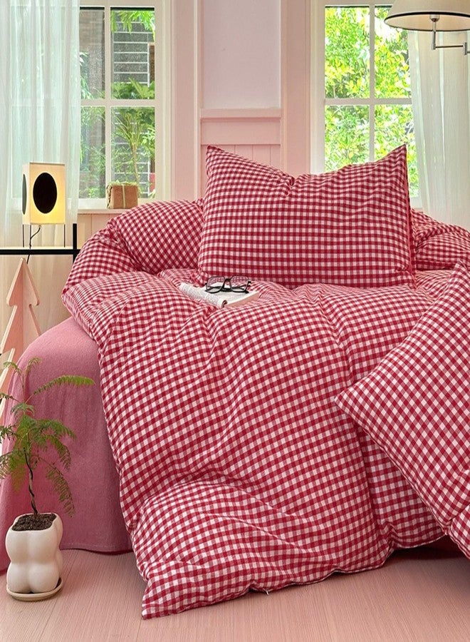 LifeTB Queen Comforter Set Red Gingham Comforter Modern Style Plaid Boho Comforter Set 3 Pieces Fluffy Grid Checkered Comforter with 2 Pillowcases Farmhouse Gingham Bedding Set Queen Size - Image 2