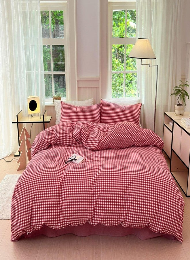 LifeTB Queen Comforter Set Red Gingham Comforter Modern Style Plaid Boho Comforter Set 3 Pieces Fluffy Grid Checkered Comforter with 2 Pillowcases Farmhouse Gingham Bedding Set Queen Size - Image 3