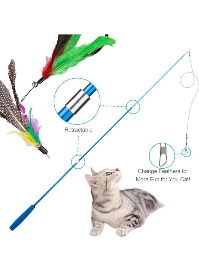 Coodipet Cat Toys Feather Toy, 2PCS Retractable Wand and 10PCS Replacement Teaser with Bell Refills, Interactive Catcher and Funny Exercise for Kitten Assorted - Image 3