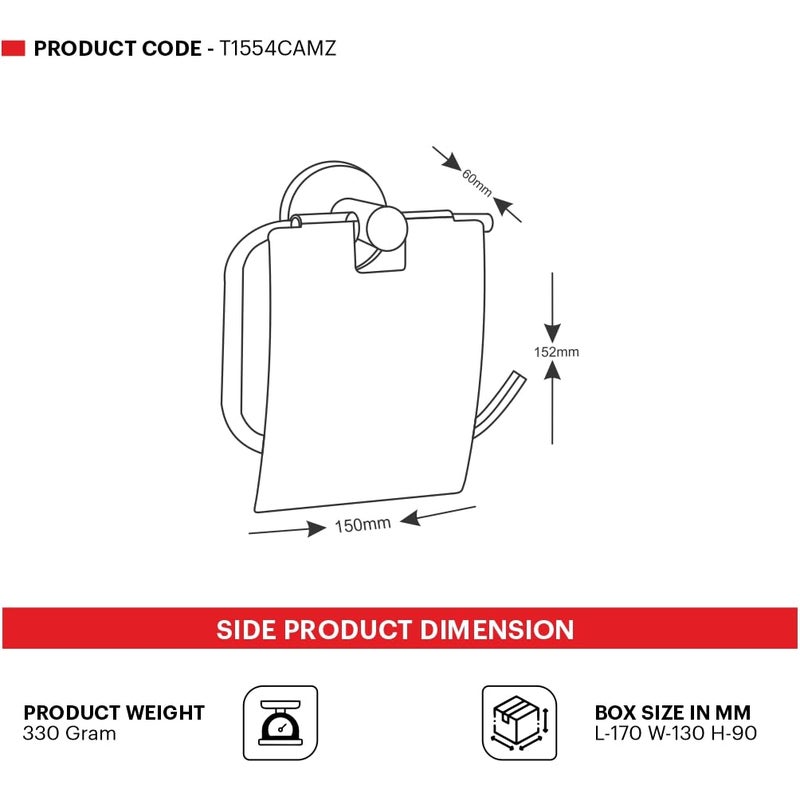 Johnson Bathrooms Johnson Alpha 304 Grade Toilet Paper Holder for Bathroom Toilet Roll Holder with Mini Shelf Rack Stand Chrome Colour T1554CAMZ 1 Year Warranty - Image 2