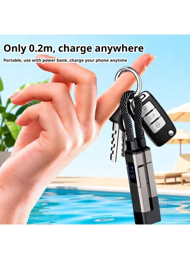 4-in-1 Keychain Fast Charging Data Cable with Digital Display, Braided Zinc Alloy - Image 5