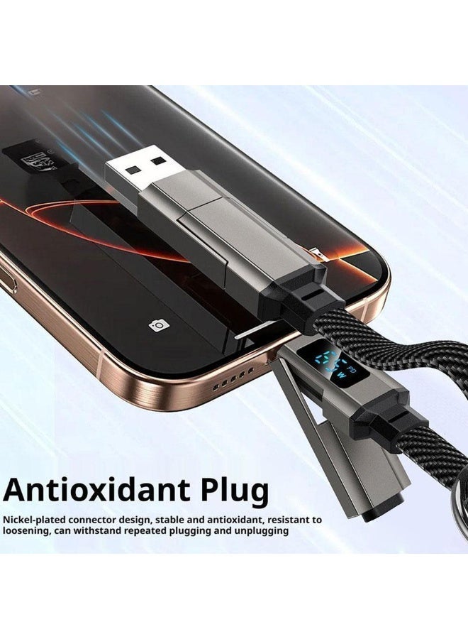 4-in-1 Keychain Fast Charging Data Cable with Digital Display, Braided Zinc Alloy - Image 4