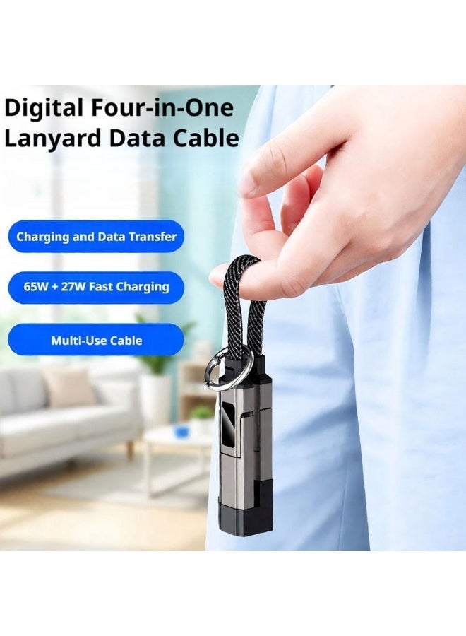 4-in-1 Keychain Fast Charging Data Cable with Digital Display, Braided Zinc Alloy - Image 1
