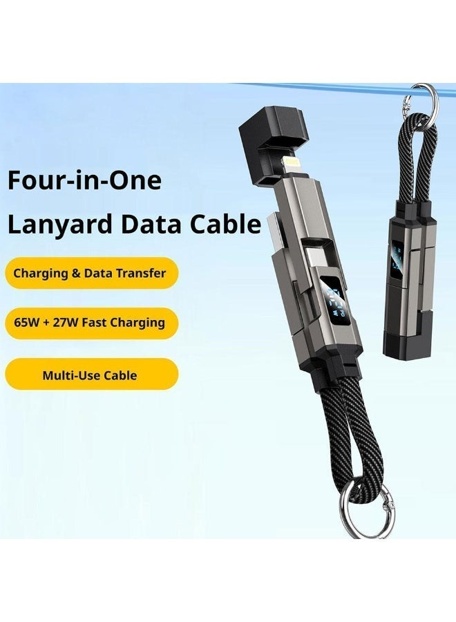 4-in-1 Keychain Fast Charging Data Cable with Digital Display, Braided Zinc Alloy - Image 3