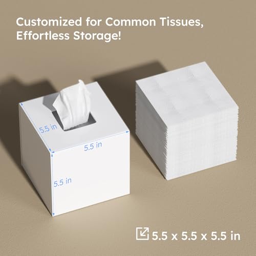 FEMELI Tissue Box Cover,Square Acrylic Tissues Paper Holder for Bathroom Bedroom Office,White - Image 3