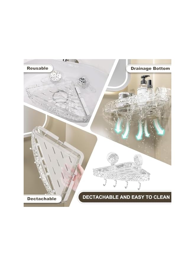 Green Tiger 1 Pack Corner Shower Caddy, Removable Suction Cup Shower Shelf Adhesive Bathroom Shower Organizer, No-Drill Clear Wall Caddy with 4 Hooks for Bathroom, Toilet, Kitchen - Image 5