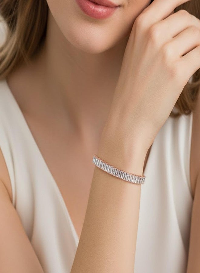 Peora Rose Gold Plated Baguette Stone Studded Adjustable Bracelet Fancy Jewellery for Women & Girls - Image 3