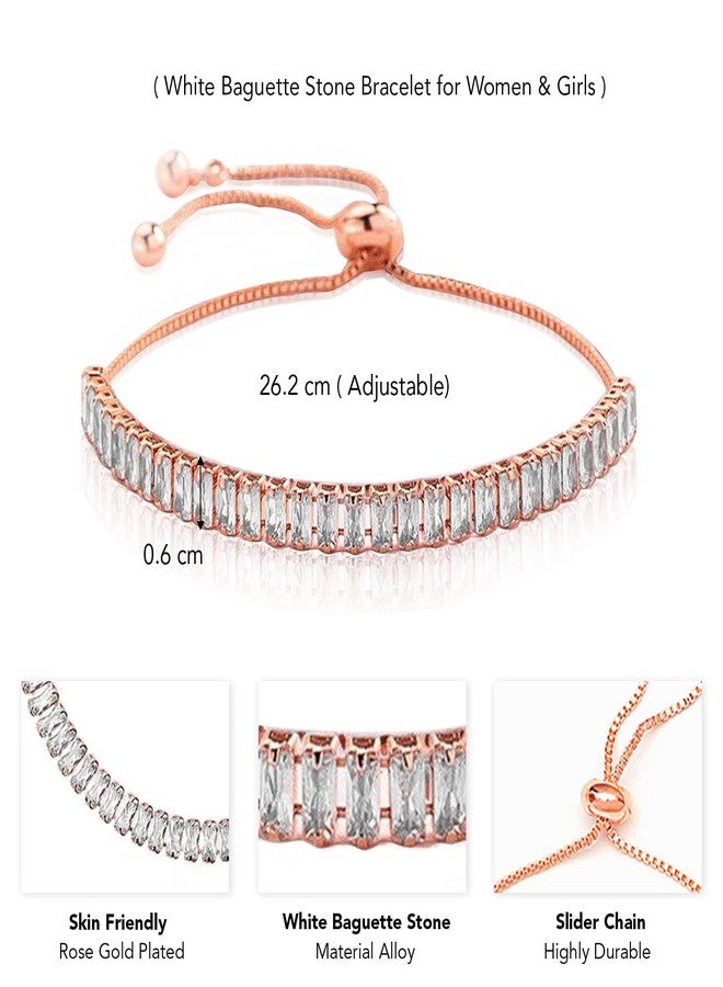 Peora Rose Gold Plated Baguette Stone Studded Adjustable Bracelet Fancy Jewellery for Women & Girls - Image 5