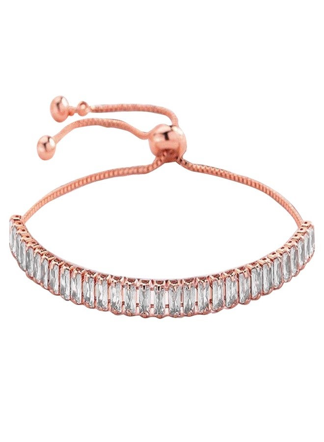 Peora Rose Gold Plated Baguette Stone Studded Adjustable Bracelet Fancy Jewellery for Women & Girls - Image 1