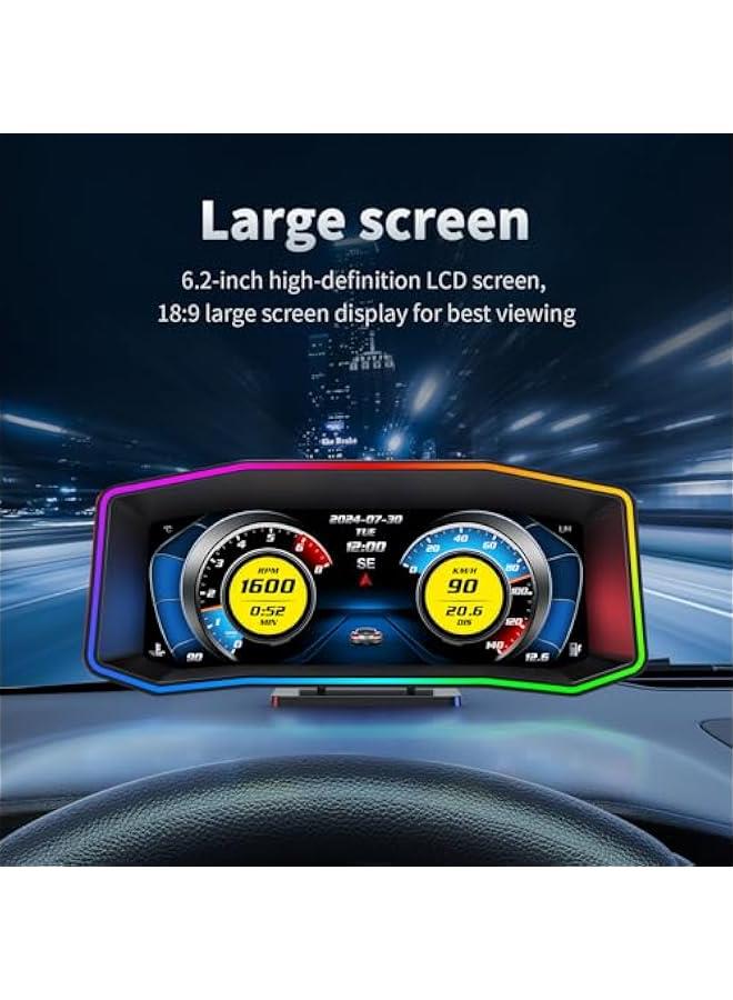 أنكوفو OBD2 مقياس عرض سيارة HUD رأس شاشة OBD + GPS مقياس ذكي 6.2 بوصة شاشة كبيرة في الوقت الحقيقي بيانات واضحة رمز الخطأ P4 OBD2 مقياس مقياس متوافق مع معظم المركبات باستثناء الشاحنات - Image 2