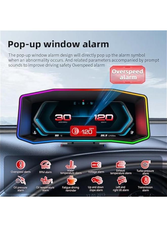 أنكوفو OBD2 مقياس عرض سيارة HUD رأس شاشة OBD + GPS مقياس ذكي 6.2 بوصة شاشة كبيرة في الوقت الحقيقي بيانات واضحة رمز الخطأ P4 OBD2 مقياس مقياس متوافق مع معظم المركبات باستثناء الشاحنات - Image 3