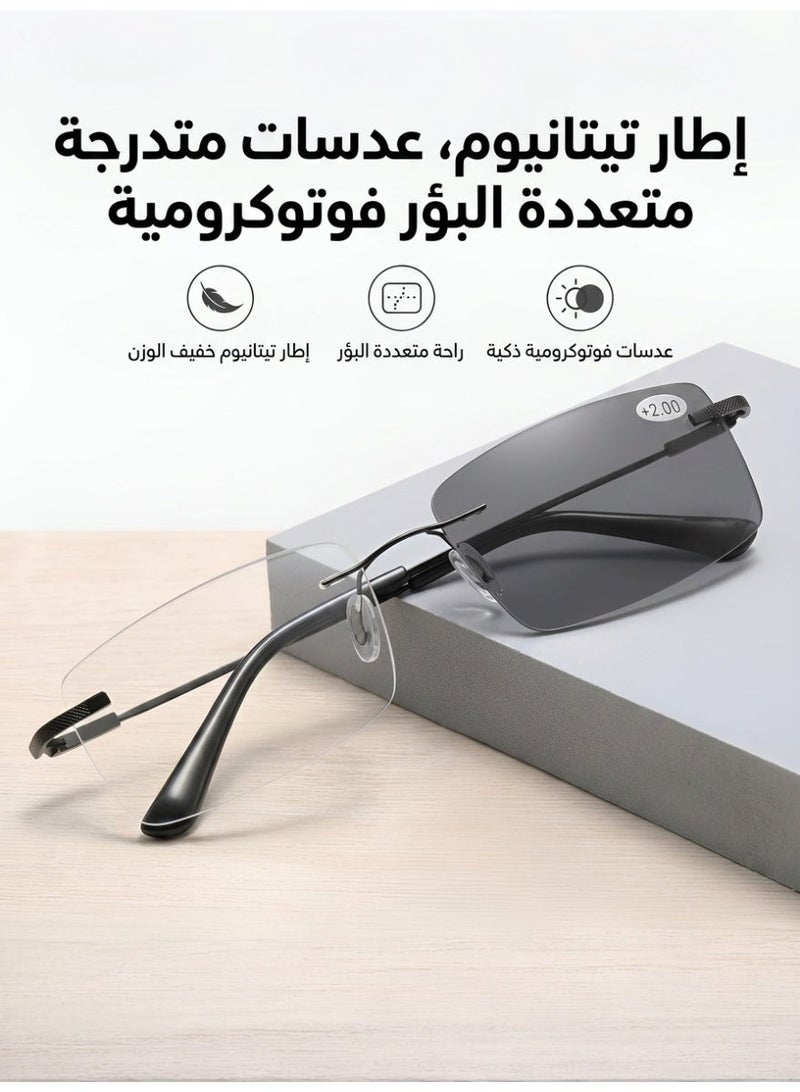 نظارات قراءة خفيفة للغاية بدون إطار متغيرة اللون وحماية من الضوء الأزرق - Image 1