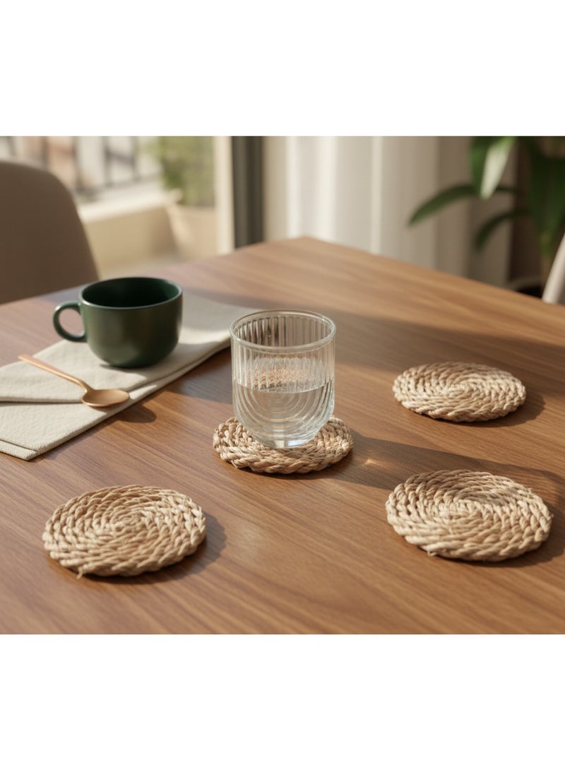 CASA HOME CasaHome Woven Drink Coasters, Set of 6 Pieces, Natural Fiber Round Design, Heat & Moisture Protection, Sand Beige, Minimal Boho/Japandi Style - Image 2