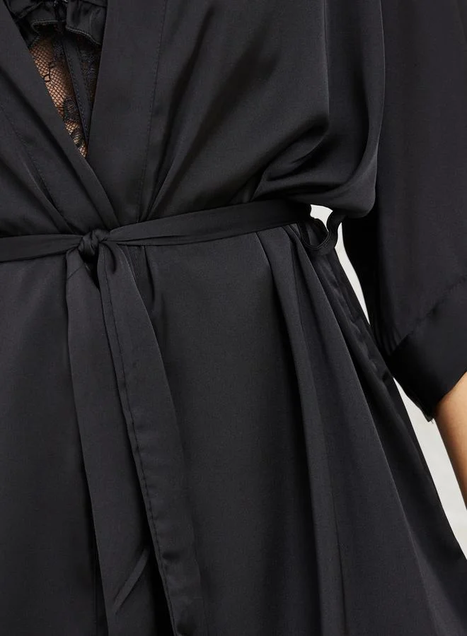 Styli Pack of 2 - Corset Style Lace & Ruffle Satin Slip Dress & Robe