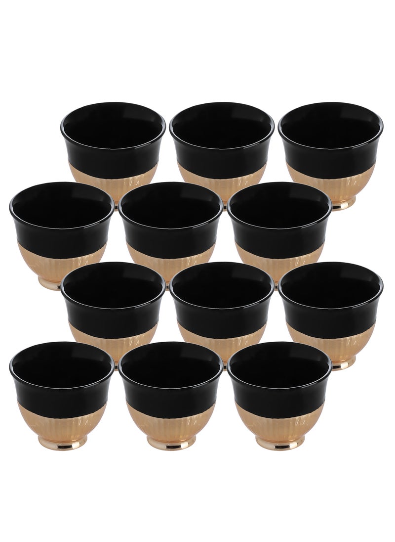 Life Smile LIFE SMILE Coffee Set Cawa Cups 12 Pieces Set 88ml, Arabic Turkish Traditional Bone China Porcelain NON-TOXIC Coffee Cup, Elegant Design espresso cup, Dishwasher Safe (Black & Gold)  - Image 1