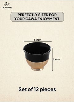 Life Smile LIFE SMILE Coffee Set Cawa Cups 12 Pieces Set 88ml, Arabic Turkish Traditional Bone China Porcelain NON-TOXIC Coffee Cup, Elegant Design espresso cup, Dishwasher Safe (Black & Gold)  - Image 3