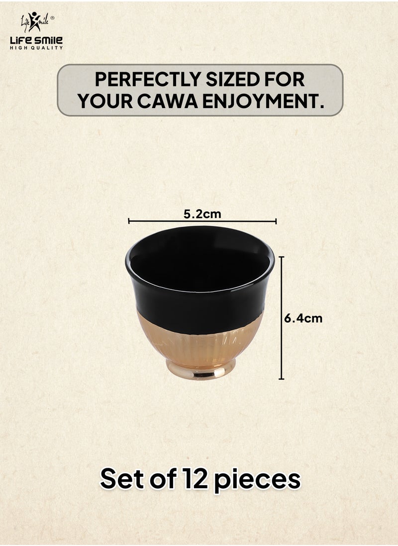 Life Smile LIFE SMILE Coffee Set Cawa Cups 12 Pieces Set 88ml, Arabic Turkish Traditional Bone China Porcelain NON-TOXIC Coffee Cup, Elegant Design espresso cup, Dishwasher Safe (Black & Gold)  - Image 3