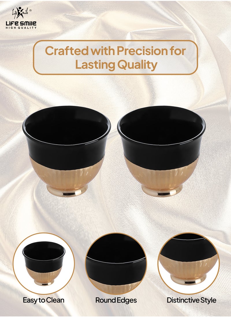 Life Smile LIFE SMILE Coffee Set Cawa Cups 12 Pieces Set 88ml, Arabic Turkish Traditional Bone China Porcelain NON-TOXIC Coffee Cup, Elegant Design espresso cup, Dishwasher Safe (Black & Gold)  - Image 5