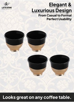 Life Smile LIFE SMILE Coffee Set Cawa Cups 12 Pieces Set 88ml, Arabic Turkish Traditional Bone China Porcelain NON-TOXIC Coffee Cup, Elegant Design espresso cup, Dishwasher Safe (Black & Gold)  - Image 4