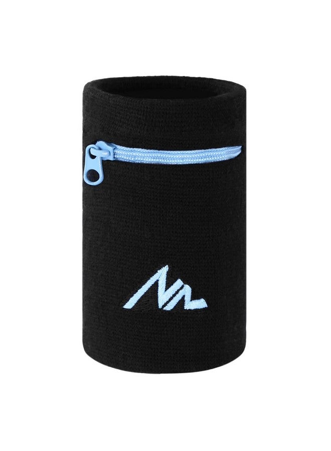 NEWZILL Wrist Wallet (Wristband) With Zipper For Running Walking Basketball Tennis Hiking Workout And More (Short Black Blue) - Image 1