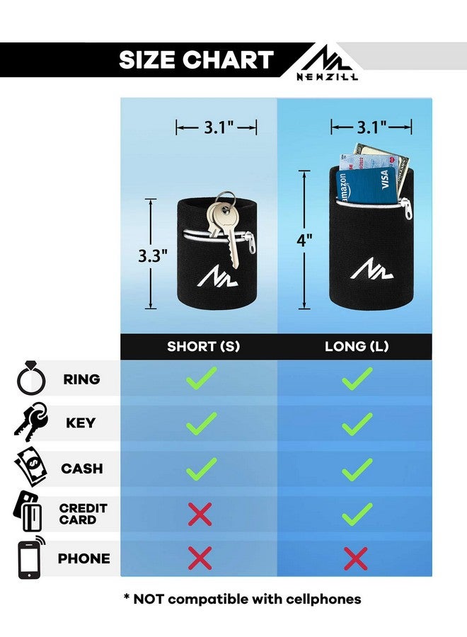 NEWZILL Wrist Wallet (Wristband) With Zipper For Running Walking Basketball Tennis Hiking Workout And More (Short Black Blue) - Image 3