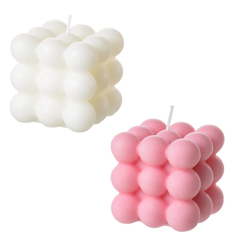 ACITHGL Bubble Candle Cube Soy Wax Home Decor Scented Candle Set 2 Pieces WhitePink