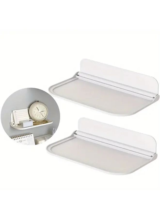 2pcs Foldable Adhesive Wall Mounted Bathroom Organizer No Drill Self Adhesive Shelves For Towels Toiletries Essentials Durable Plastic Space Saving Storage Rack For Bedroom Bathroom Kitchen Office Easy Install Damage Free Compact Design - Image 1