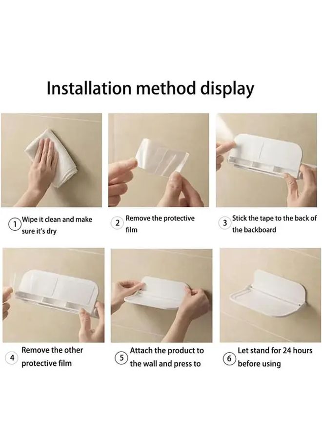 2pcs Foldable Adhesive Wall Mounted Bathroom Organizer No Drill Self Adhesive Shelves For Towels Toiletries Essentials Durable Plastic Space Saving Storage Rack For Bedroom Bathroom Kitchen Office Easy Install Damage Free Compact Design - Image 2